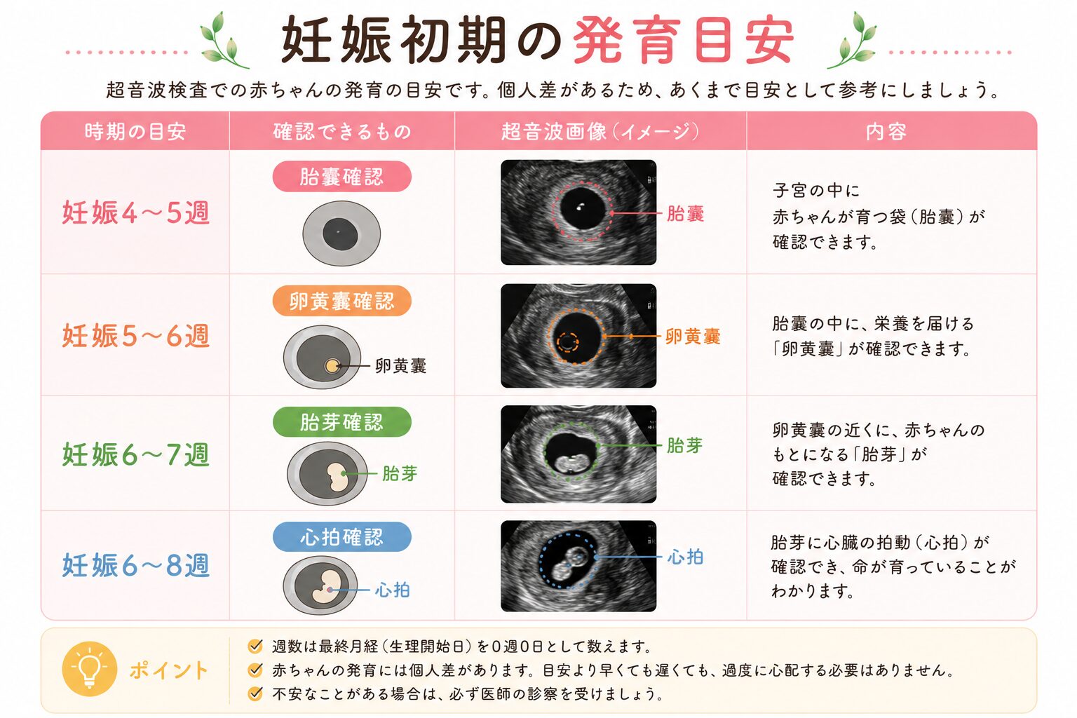 卵黄嚢確認時期の早見表