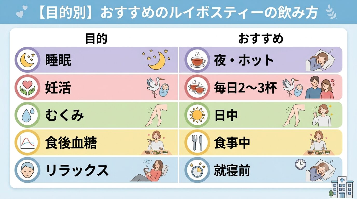 目的別おすすめの飲み方の比較表